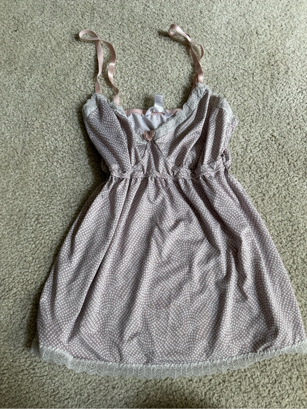 Marilyn Monroe Blush Pink Polka Dot Chemise with Lace casual